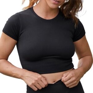 Offline By Aerie Sidewalk Seamless Cropped T-Shirt True Black Moisture Wicking S